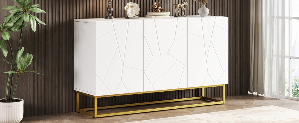 Credenza moderna bianca lucida mobile buffet 130 cm con 3 ante e base in metallo oro