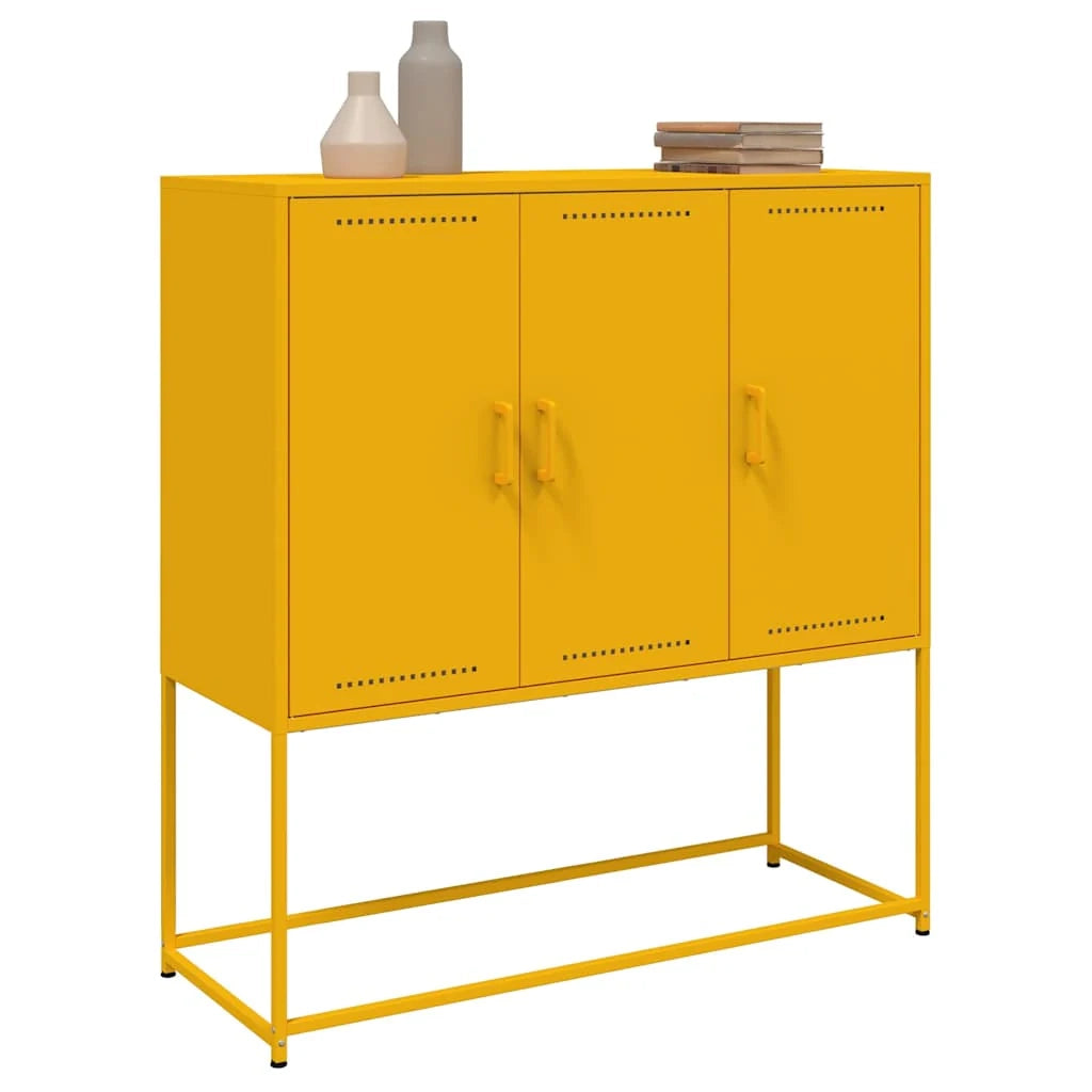 Buffet credenza cassettiera armadio mobile contenitore organizer cucina soggiorno salotto alto giallo senape 100,5 x 39 x 107 cm acciaio giallo 02_0034730
