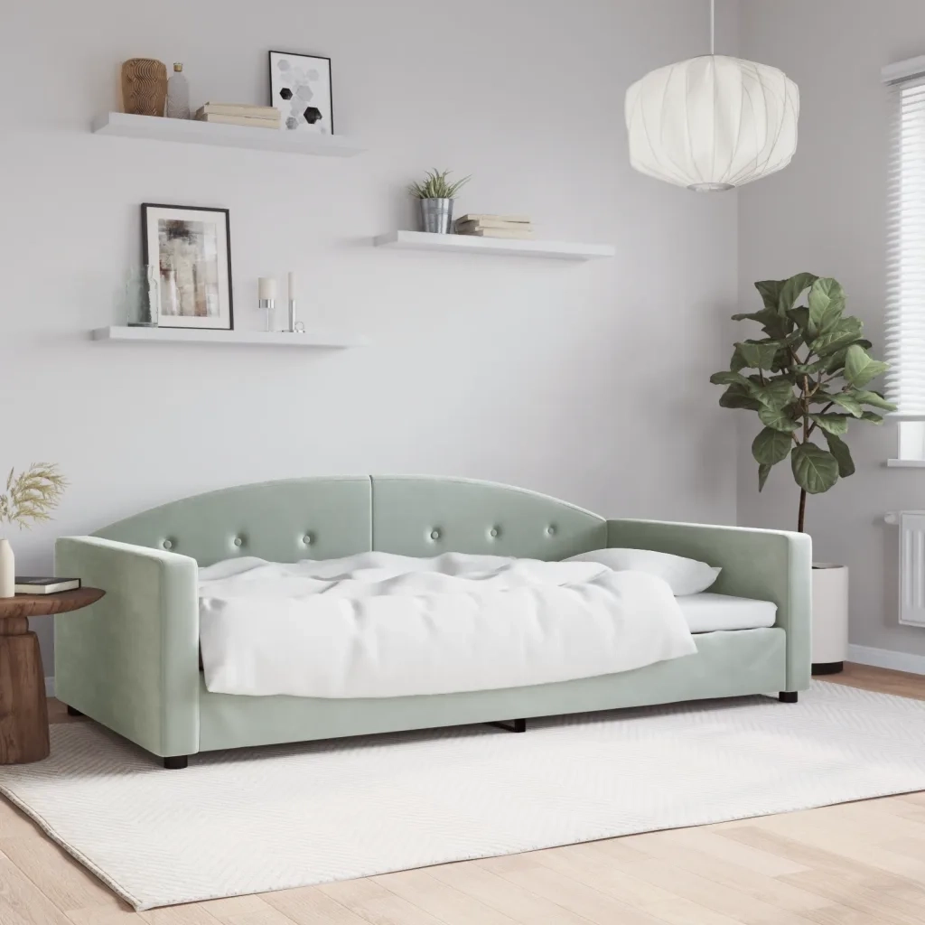 Letto da Giorno Grigio Chiaro 100x190 cm in Velluto