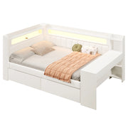 Letto a Divanetto 140x200 cm con USB; LED; Scrivania e 2 Cassetti; Bianco