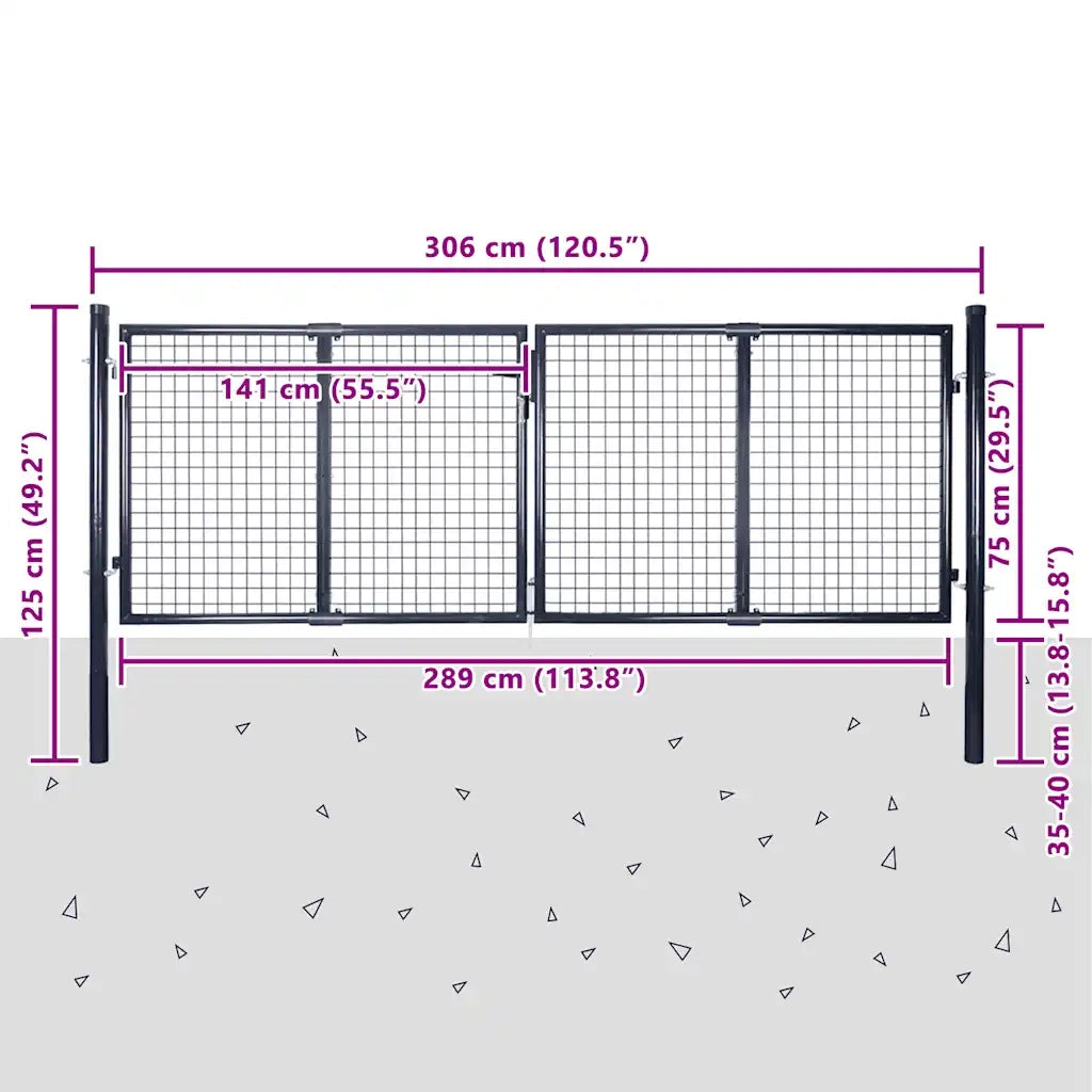 Cancello per Giardino Rete in Acciaio Zincato 289x75 cm Grigio cod mxl 42876