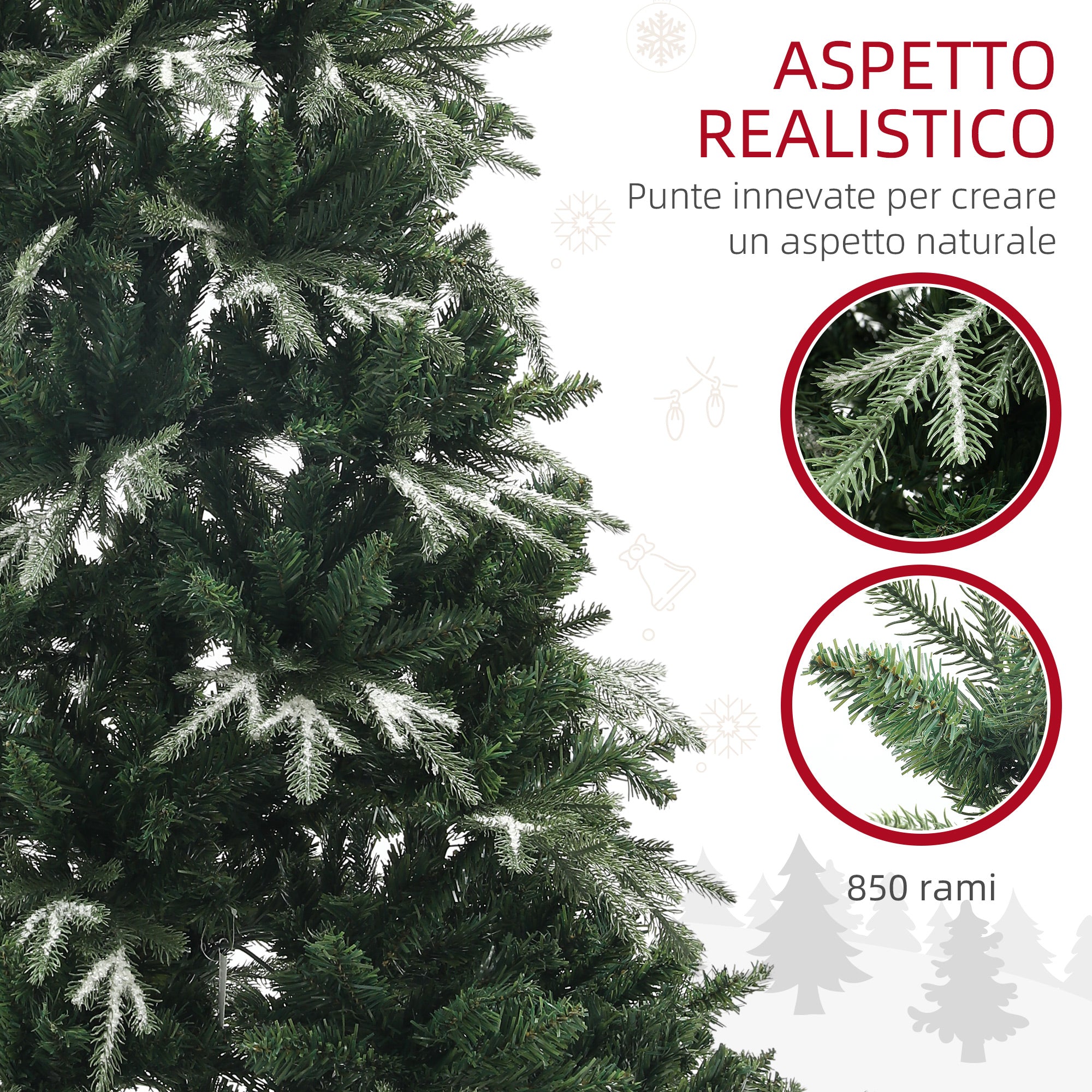 Albero di Natale Artificiale Innevato 180 cm 850 Rami Apertura a Cerniera Verde