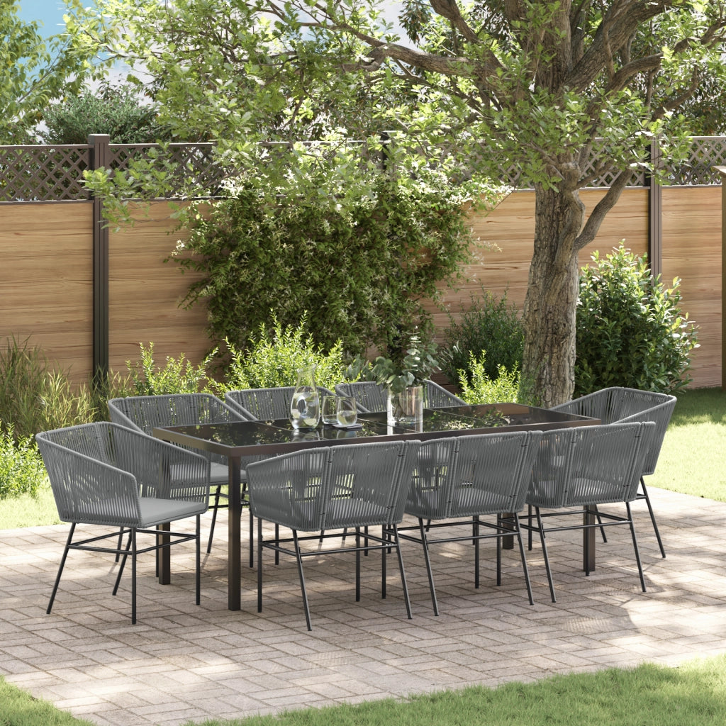 Set da pranzo da giardino da 9 pezzi con cuscini Grigio Polyrattan