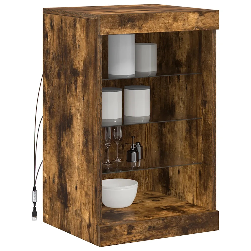 Credenza con Luci LED Rovere Fumo 41x37x67 cm