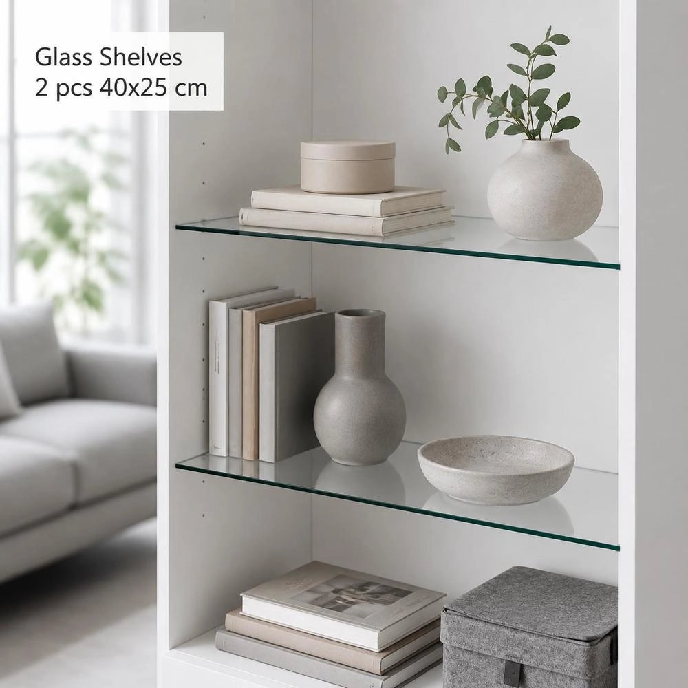 2 Glass Shelves, Transparent, 40x25 Cm