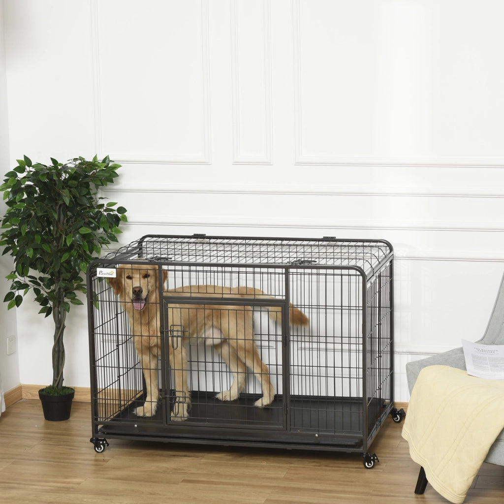 Gabbia per Cani Pieghevole a Doppia Porta ¨C zephmum ¨C Grigio Scuro 125x76x81cm