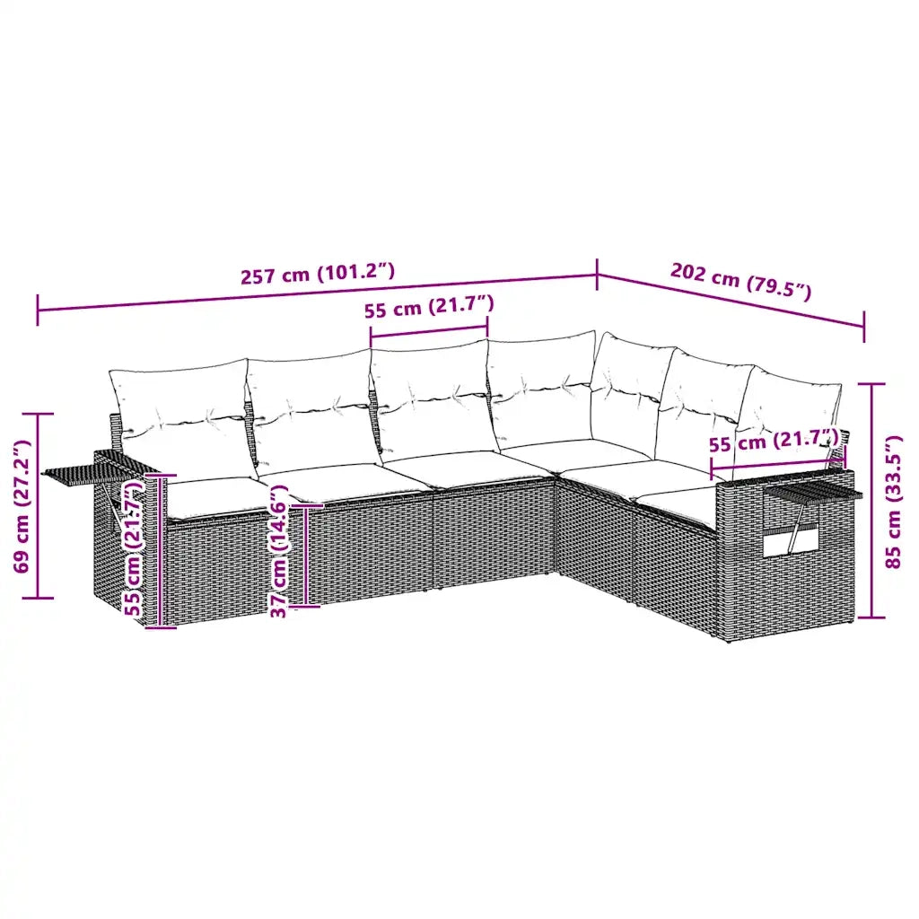 Set Divano da Giardino 6pz con Cuscini Grigio Chiaro Polyrattan 3220211