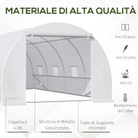 Serra da Giardino a Tunnel Per Piante, Struttura in Metallo e Copertura in PE, 6x3x2m, Bianco