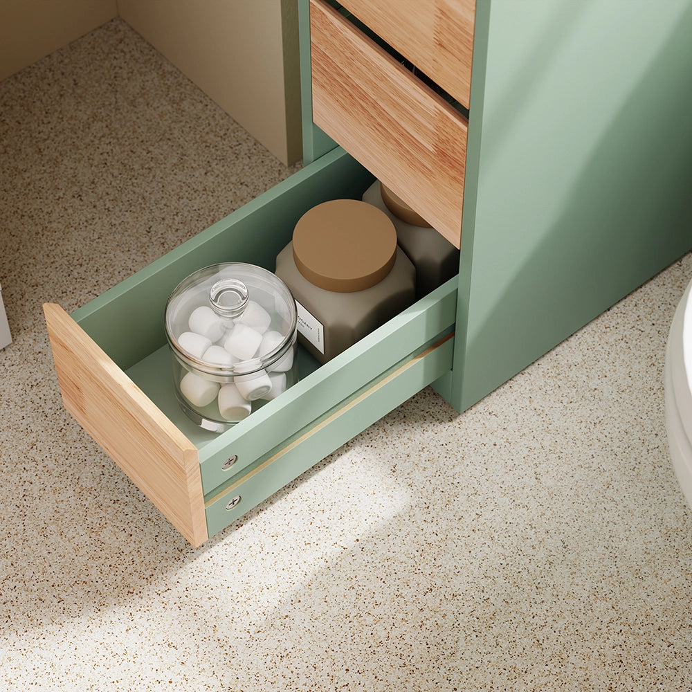 SoBuy | Mobiletto bagno salvaspazio verde con 4 ruote | Mobile bagno con 3 cassetti | Cassettiera per bagno | 23.3x65.3x82.0 cm | Capacità di carico 40 kg | BZR54-II-GR