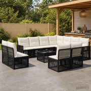 Set Divano da Giardino 12 pz Nero e Bianco Crema polyrattan 3435160