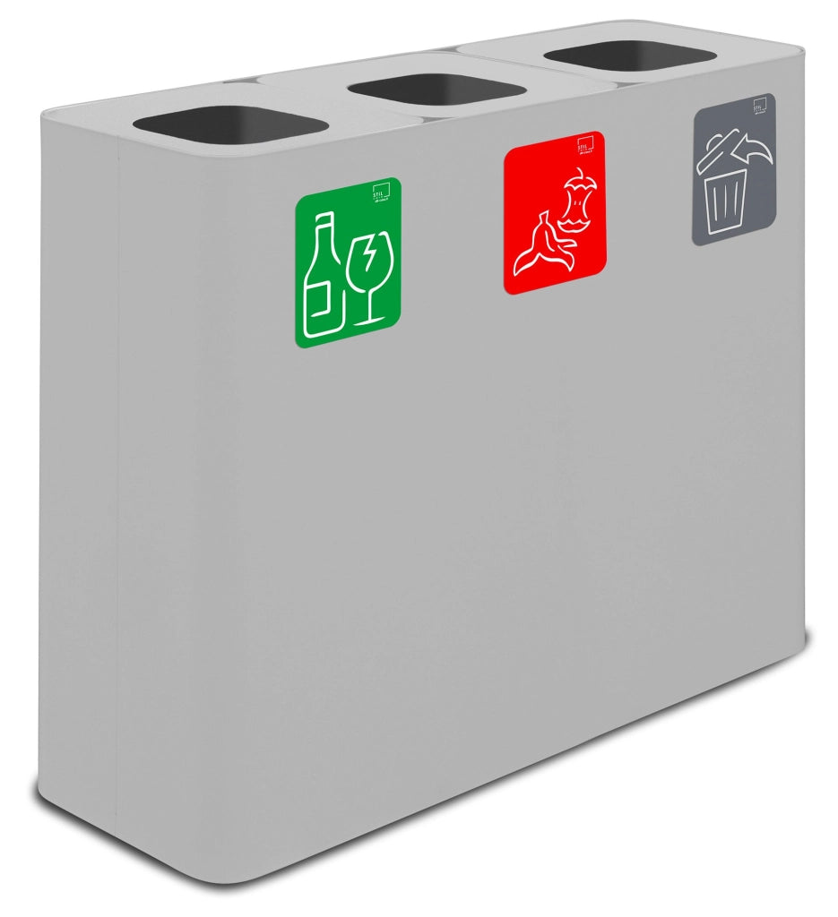 Pattumiera Sistema di Raccolta Rifiuti 90x30xh80 cm In Acciaio Verniciato 3 Scomparti Bianco