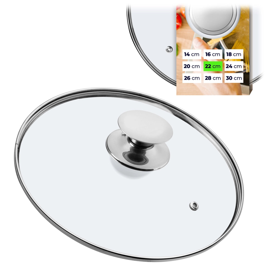 Coperchio in vetro KADAX da 22 cm, universale, resistente al calore, per pentole e padelle.