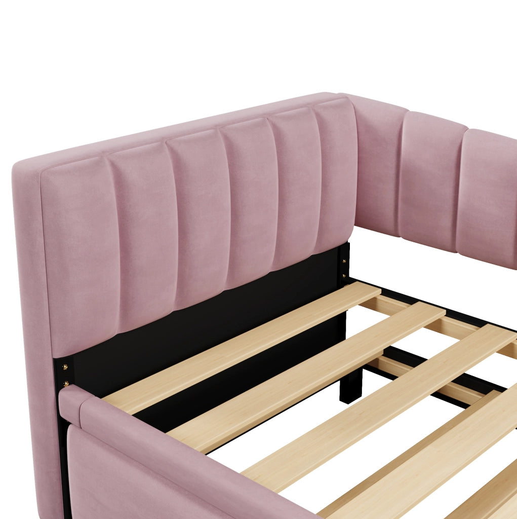 Divano letto 90x200 cm (180x200 cm) con letto estraibile in velluto rosa