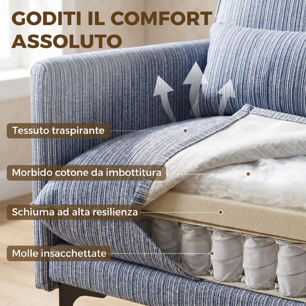 Poltrona Relax Blu in Tessuto con Cuscino Lombare e Braccioli ¨C Zephmum ¨C 100x90x80