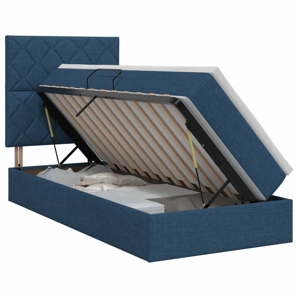 Letto con contenitore e materasso Blu 100 x 200 cm Tessuto 3459551