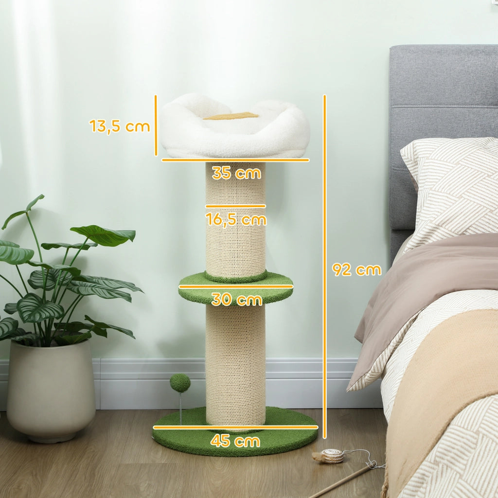 Albero tiragraffi per gatti a 3 livelli con palla e sisal ¨C zephmum ¨C verde ? 45x92 cm