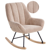 Sedia a dondolo Rivestimento in bouclé beige Teddy Metallo Gambe nere Braccioli Ampio schienale Soggiorno
