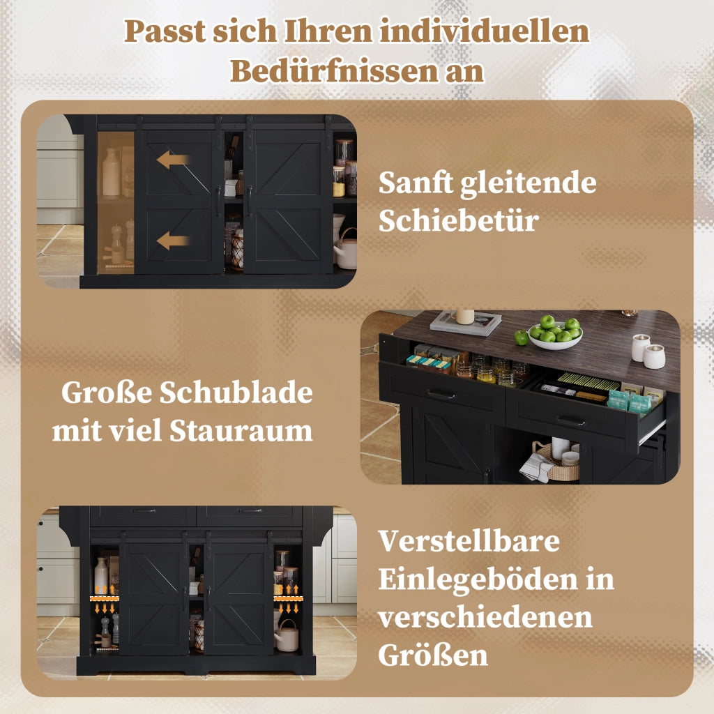 CARRELLO CUCINA CON PIANO RIBALTABILE 120x45(70)x91 cm MDF NERO