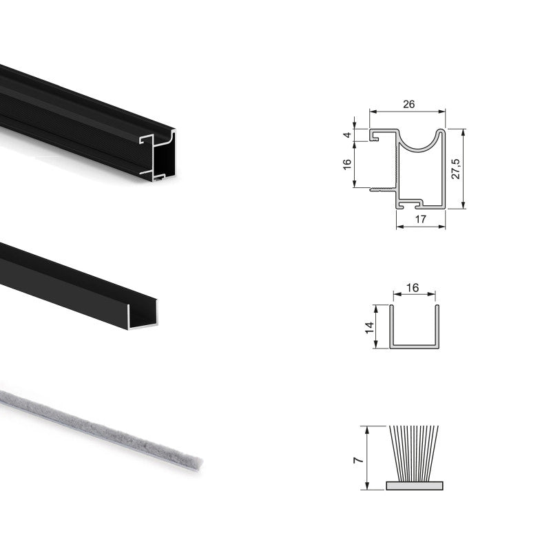 Kit di ferramenta per armadio 2 ante e chiusura ammortizzata Placard 74, Modello Maniglia Sharp, spessore 16 mm, panne..
