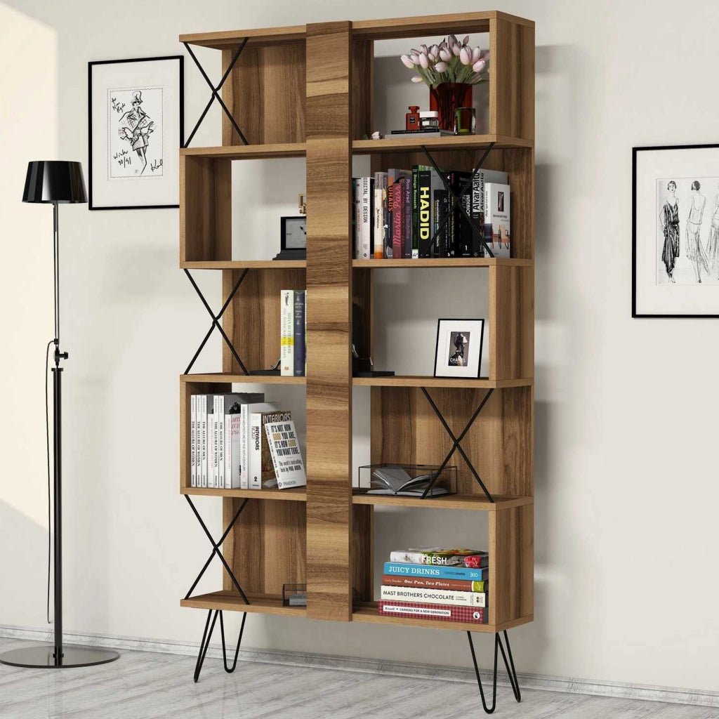 Biblioteca Campagna, Libreria 10 Ripiani, 90x22x167h cm Marrone Noce