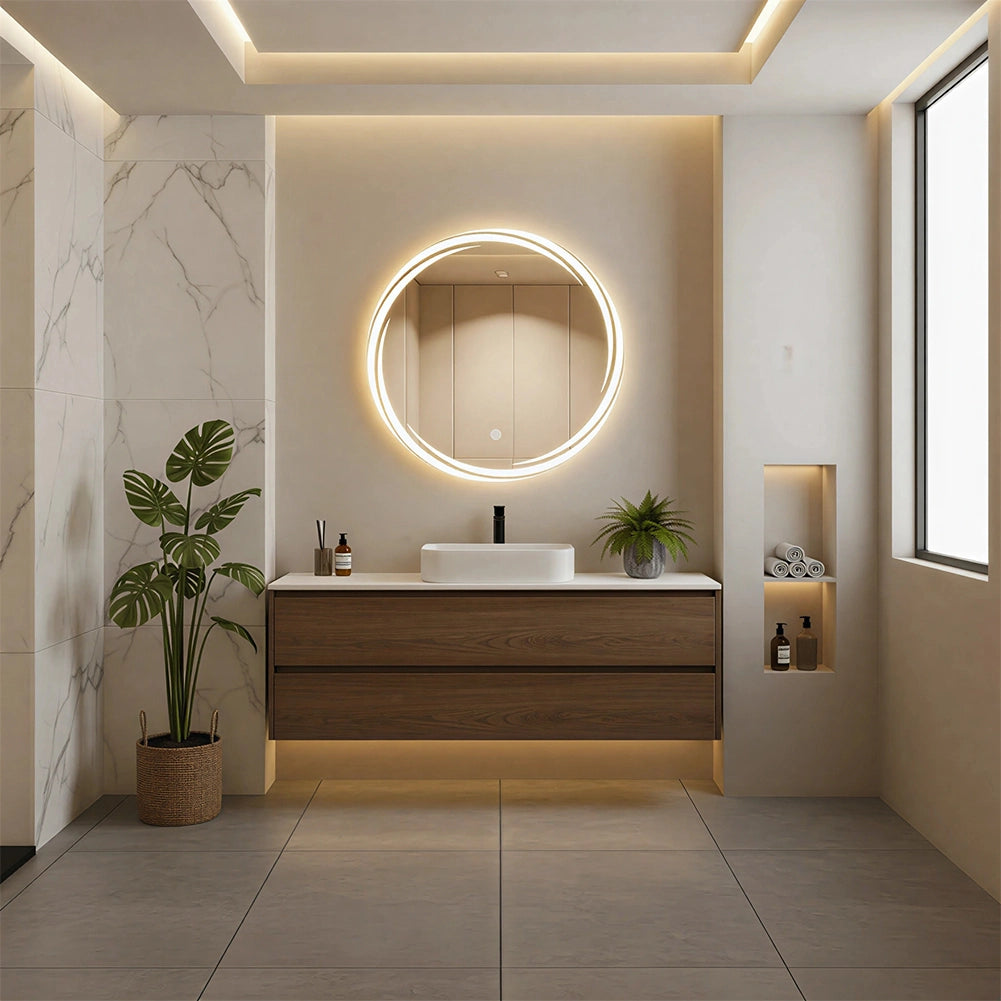 Specchio Tondo Spirale Diametro 70cm Led a 3 Colori Dimmerabile Accensione Touch