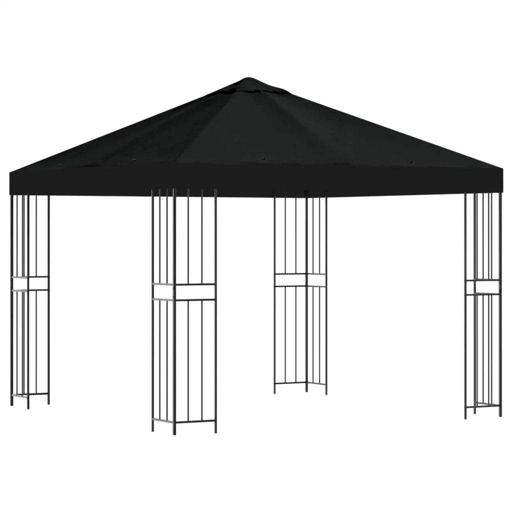 Gazebo | Pergolato 3 x 3 m Nero Poliestere e Acciaio 190 gsm