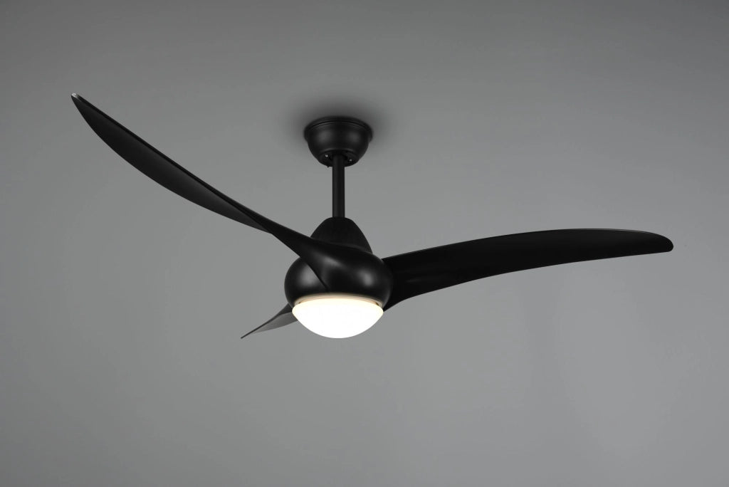 ALESUND VENTILATORE DA SOFFITTO CON PLAFONIERA LED 20W 2300lm, 2700+4000+6000K NERO OPACO CON TELECOMANDO MULTIFUNZIONE REGOLAZIONE 3 INTENSITA' E TEMPERATURA DI COLORE E TIMER D. 145CM