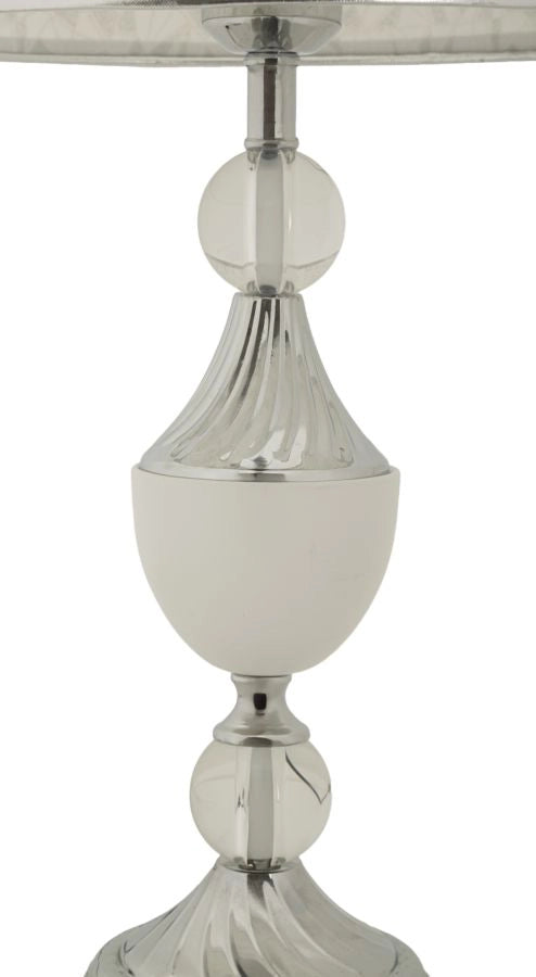 Lampada da Tavolo Kody Ø30x54 cm in Ferro e Tessuto Argento e Bianco