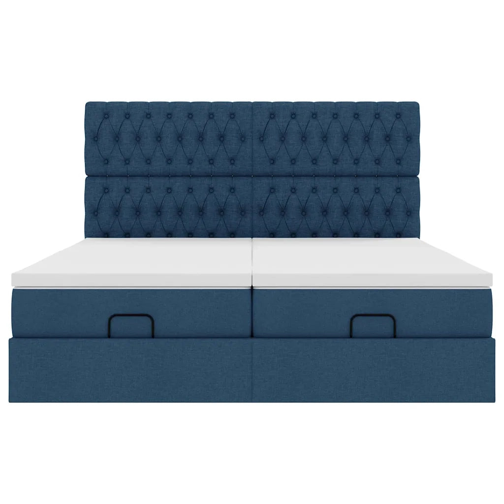 Struttura Letto Pouf con Materassi Blu 200x200 cm in Tessuto