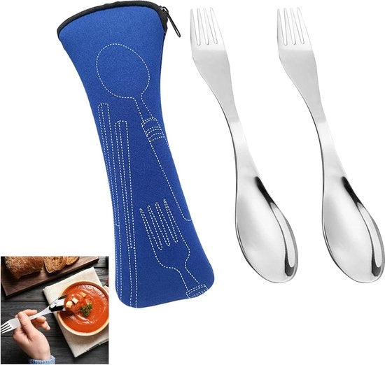 Set di cucchiai in acciaio inossidabile riciclabile - 2 pezzi, blu