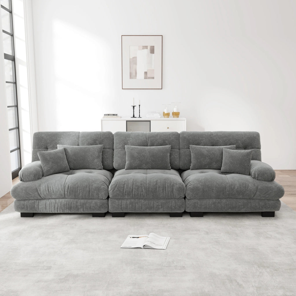 Divano modulare in chenille grigio con seduta profonda e imbottitura elastica HOMVRA