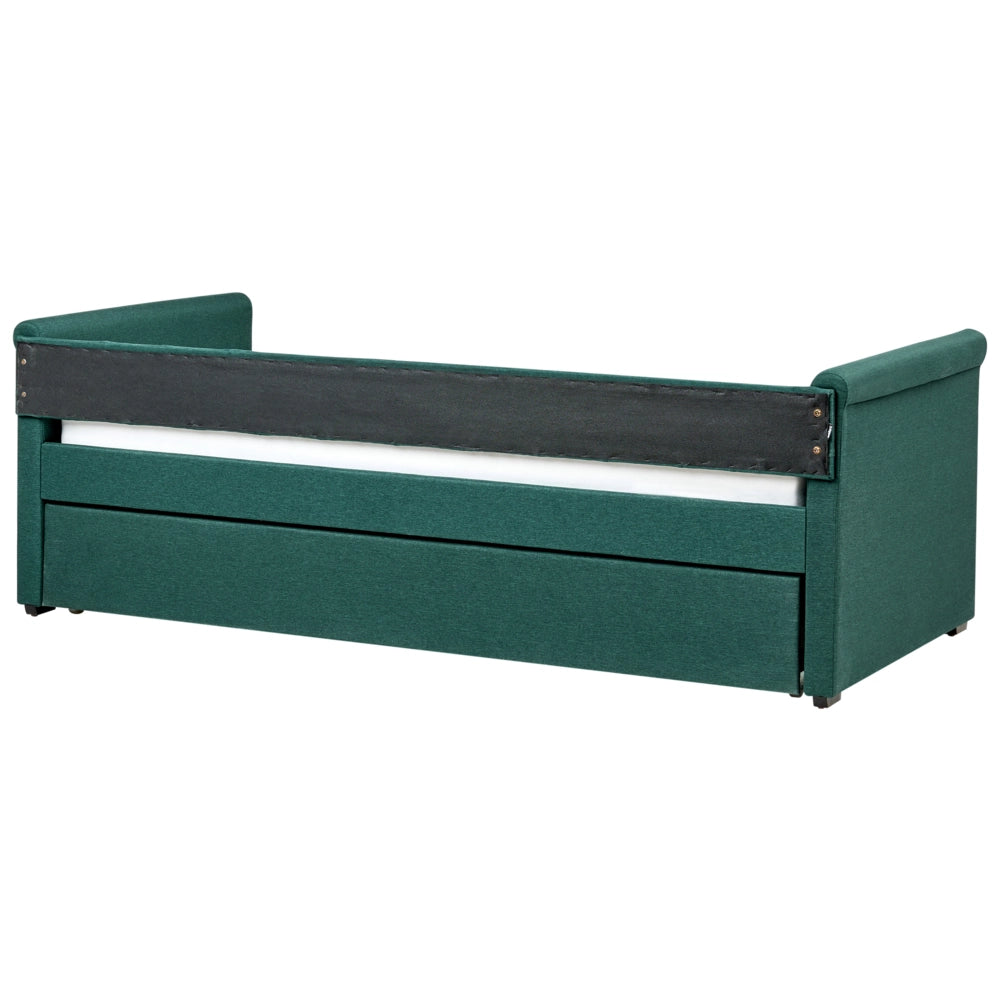Divano Letto estraibile 90 x 200 cm Rivestimento in tessuto verde Misura singola sottoletto per ospiti abbottonato