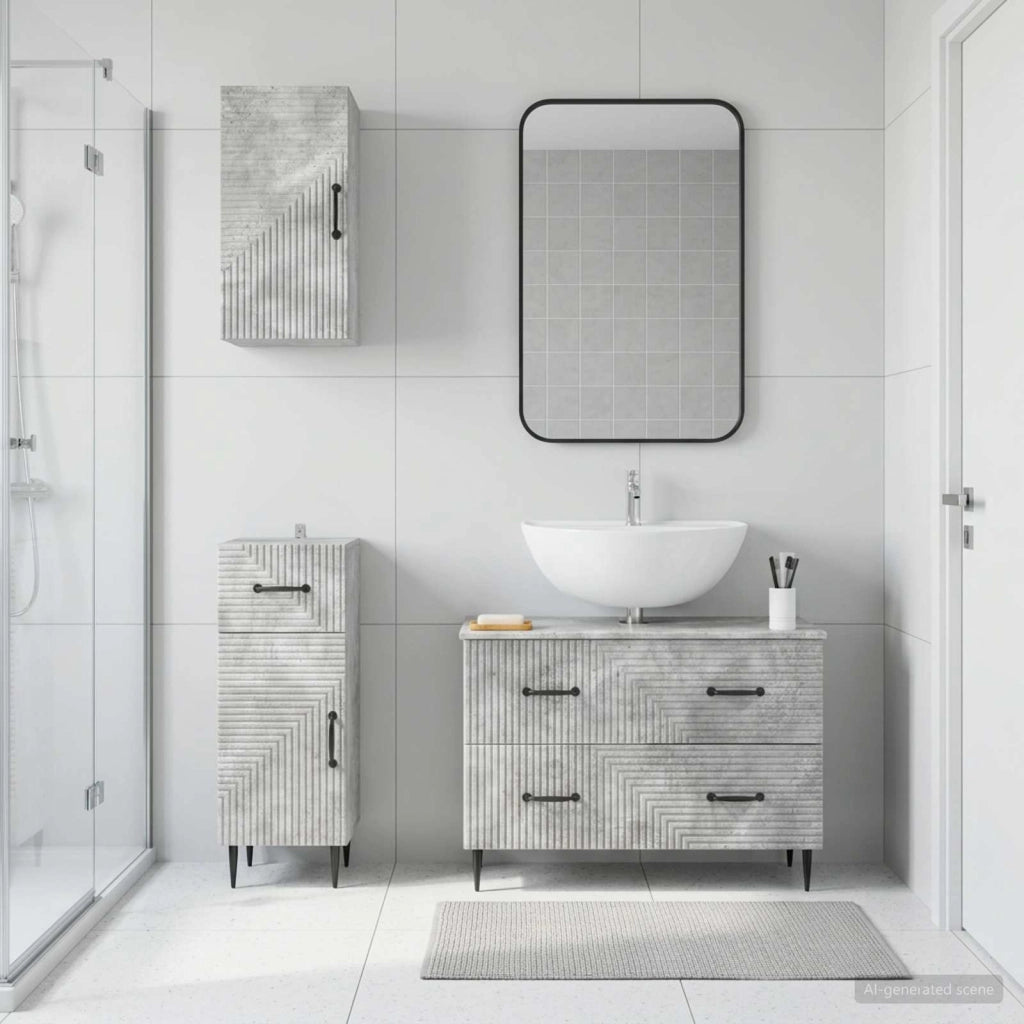 Set di armadietti da bagno in 3 pezzi HAARLEM Grigio Cemento 3417777