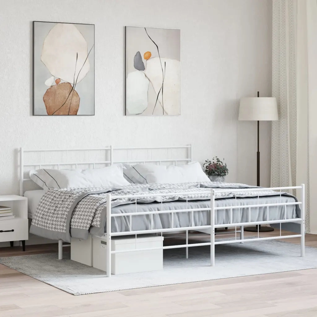 Giroletto con Testiera e Pediera-Struttura Letto Metallo Bianco 200x200 cm 854547