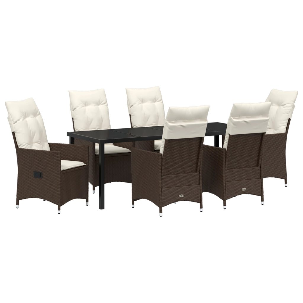 Set di Mobili da Giardino 7 Pezzi con Cuscini Marrone in Polyrattan