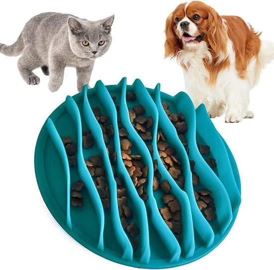Piatto Lento per Animali da Compensare lo Sviluppo di Comportamenti di Overconsumo - 19 x 19 x 3 cm Blu