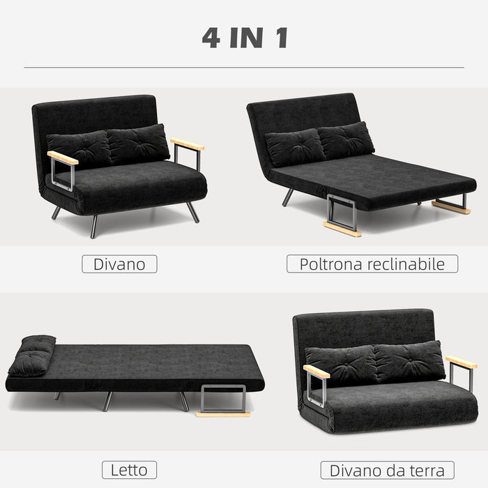 Divano Letto Schienale Regolabile 102x73x81 cm in Velluto Nero
