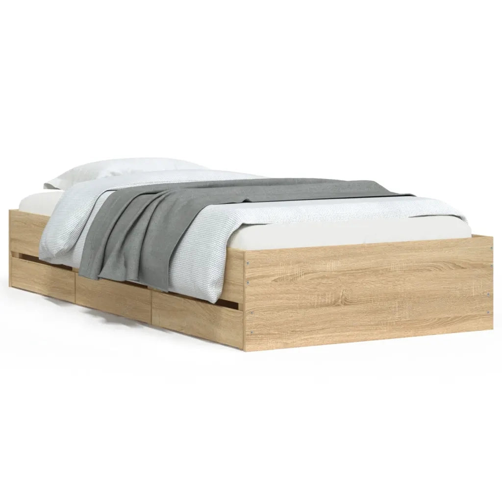 Letto singolo | Letto per adulti | Giroletto Cassetti Rovere Sonoma 75x190 cm Legno Multistrato