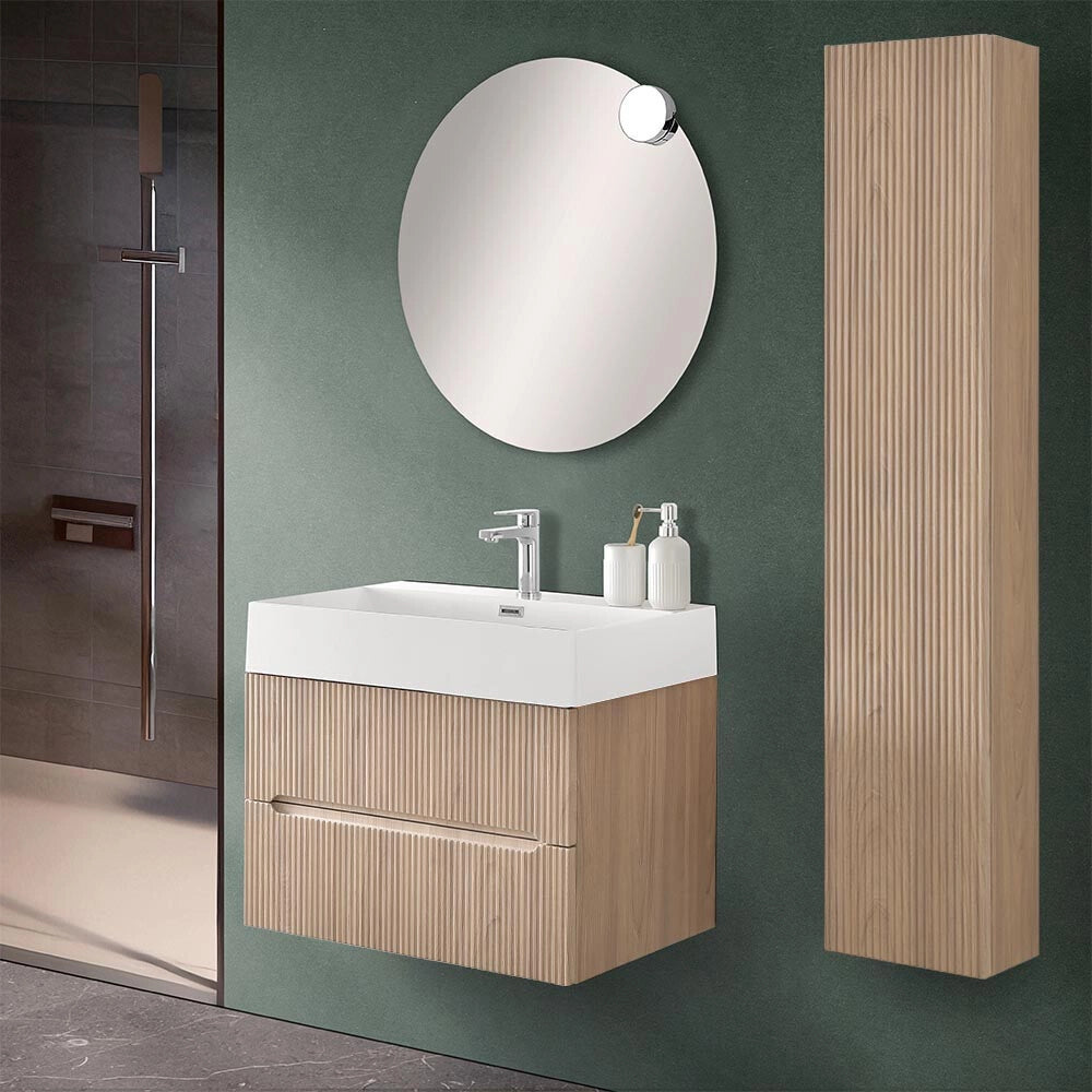 Mobile bagno sospeso cannettato 70 cm rovere chiaro Bali