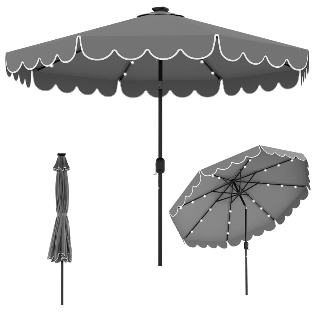 Ombrellone da mercato pesante per giardino piscina terrazza spiaggia prato, Ombrellone da patio solare Grigio-Ombrelloni