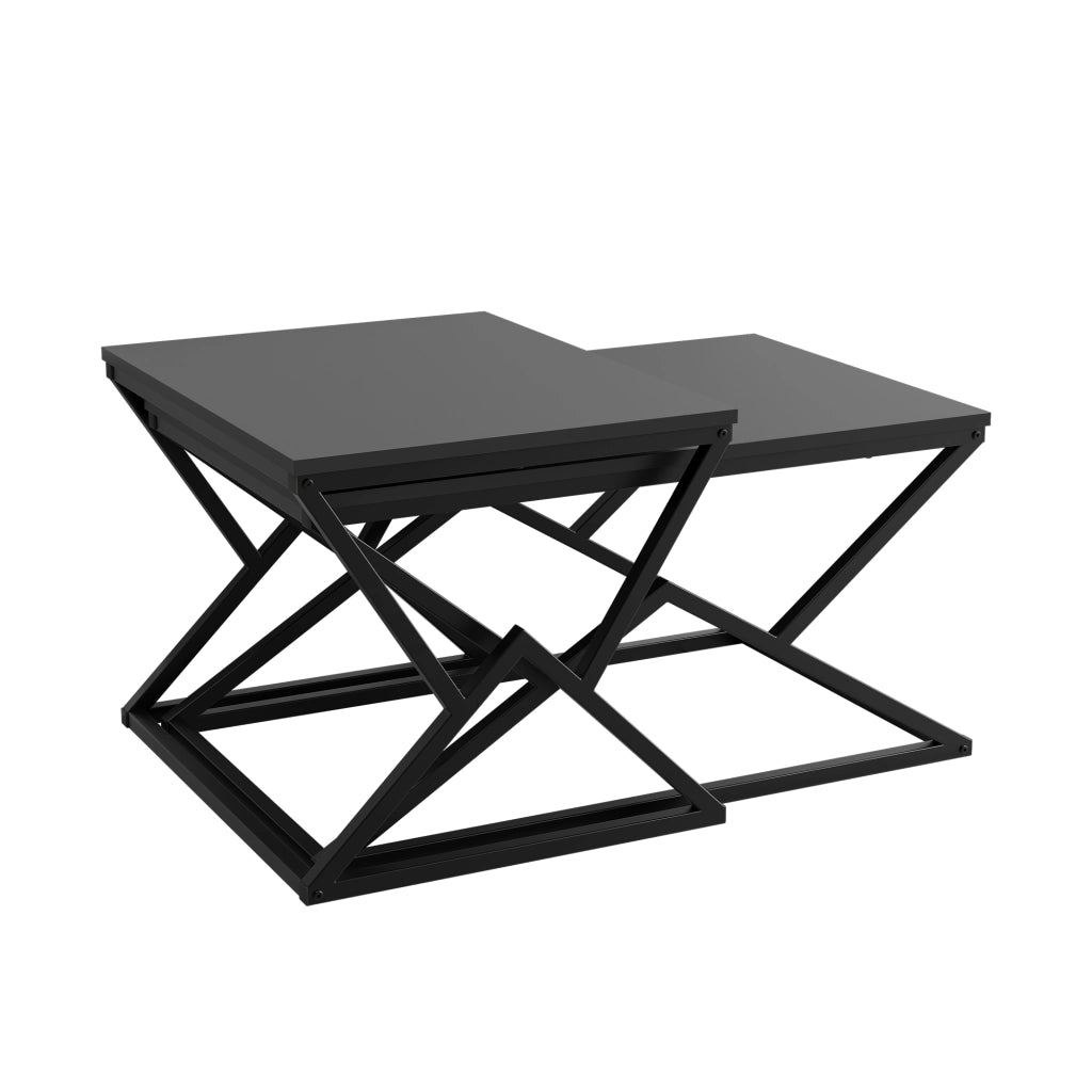 TAVOLO DA CAFFÈ Geometrico 80x50x40 cm Nero in metallo e pannello di legno
