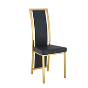 Sedia da pranzo set da 2 con schienale alto ergonomico e struttura in metallo; PU nero e oro 109 cm