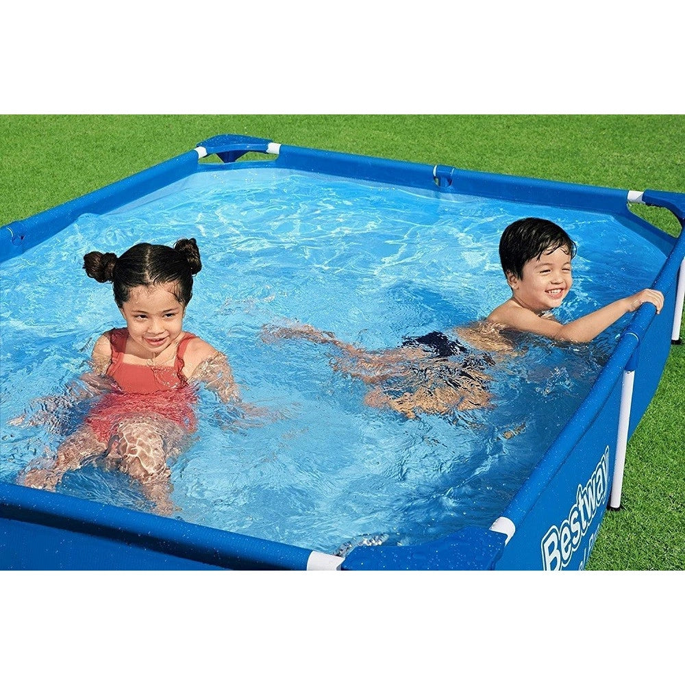 Trade Shop - Piscina Con Bordi Rettangolare 1200 Lt Fuori Terra Steel Pro 221x150x43cm 56401 -