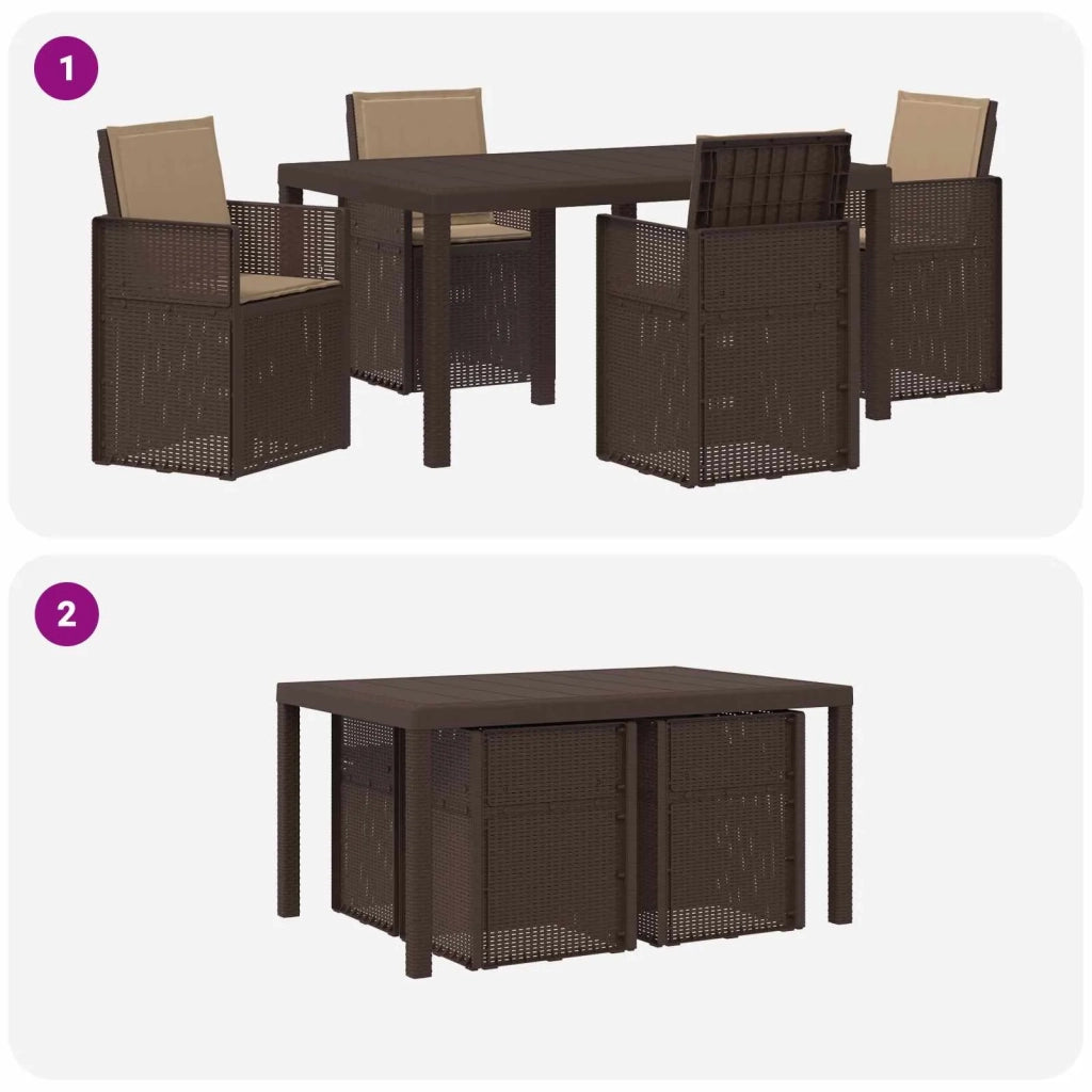 Set da Pranzo per Giardino 5 pcs Marrone e Tortora PP 3430061