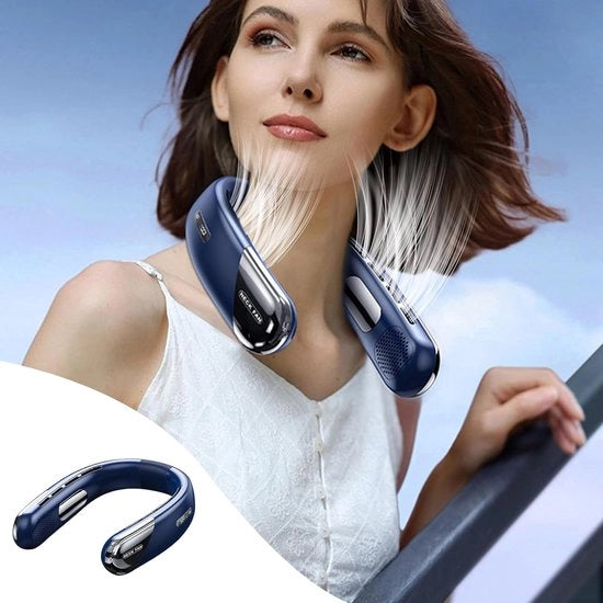 Ventilatore senza lame per collo - 2400mAh Ricaricabile - 5 Velocità Mini Ventilatore estivo da spalla - Adatto per uso domestico (Uomini, Donne & Adolescenti) - Idea regalo (Blu)