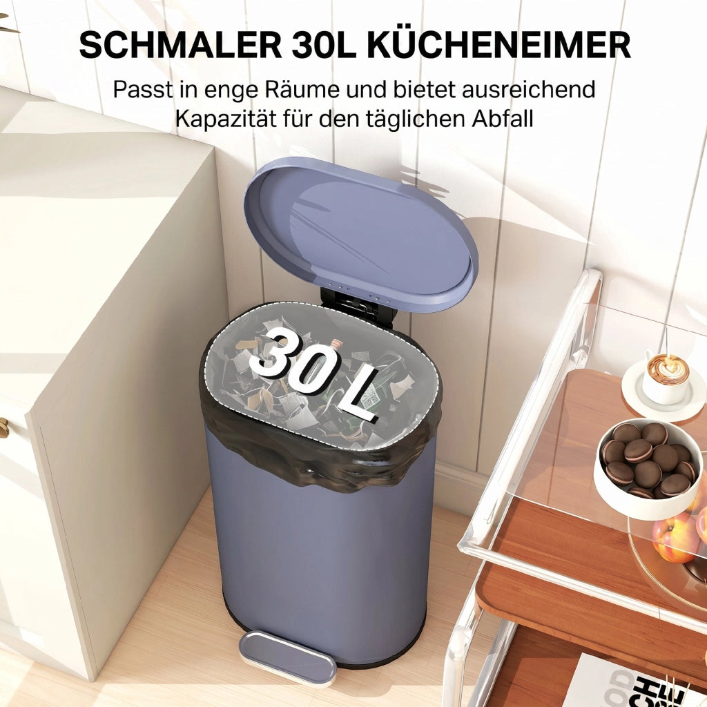 Secchio per rifiuti da 30 litri con coperchio soft-close e pedale in metallo ¨C Minimal ¨C Grigio, 36.5x31x61 cm