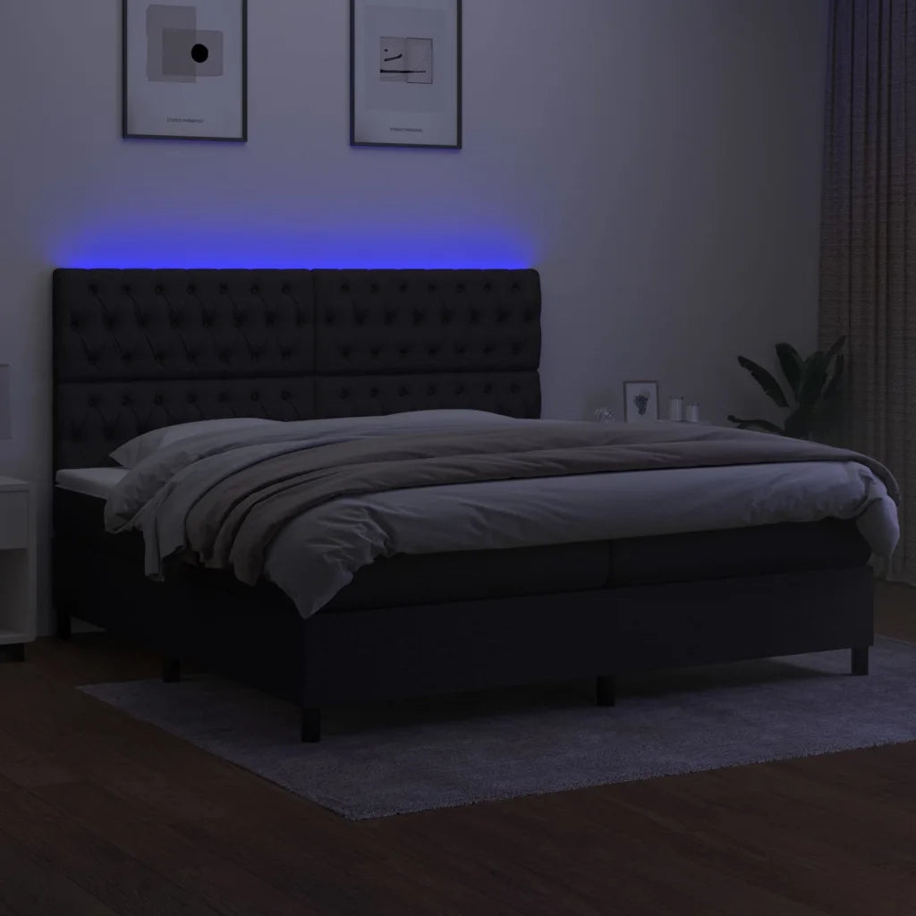 Letto a Molle Materasso e LED Nero 200x200cm in Tessuto cod mxl 60311