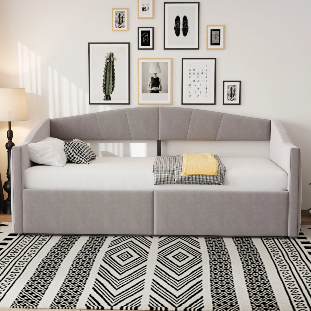 OKWISH Letto Divano 90×200 cm, Letto Singolo con Contenitore Idraulico, Schienale e Braccioli, senza Materasso, in Velluto, Grigio Chiaro
