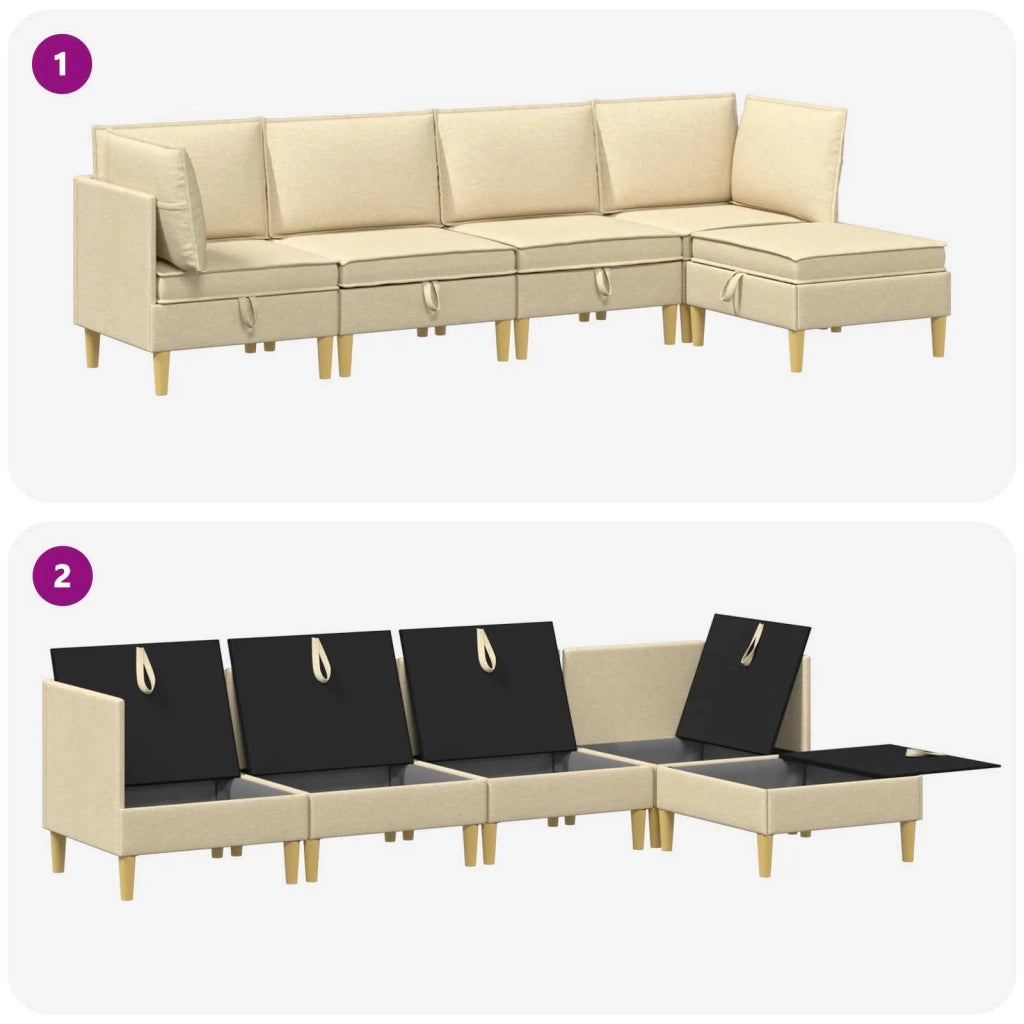 Set di mobili per il soggiorno con cuscino 5 pcs Crema Tessuto 3413711