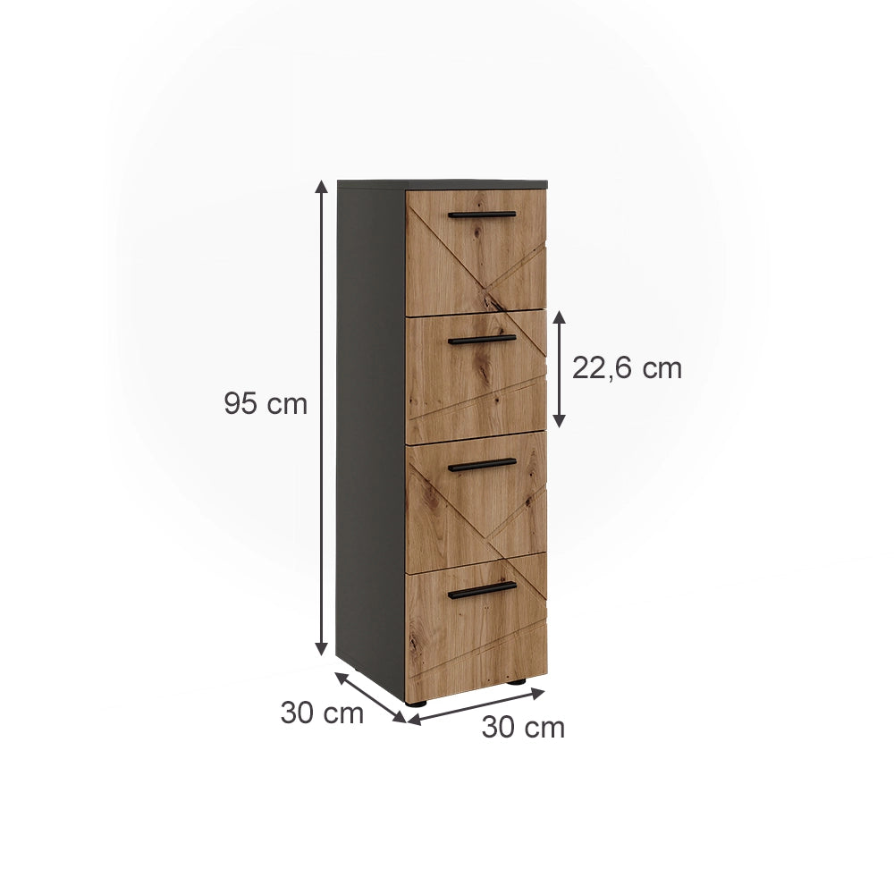 Vicco Mobiletto midi Antracite/Artisan 30 x 95 cm con 4 cassetti